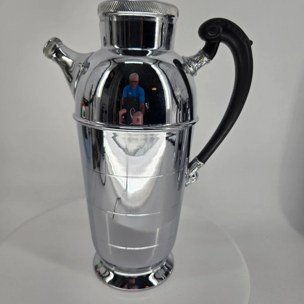 Farber Brothers Krome Kraft Cocktail Shaker Art Deco‎ Chrome Bakelite Handle 12